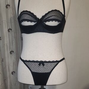 NWOT - Frederick's of Hollywood Alexie Peekaboo Mesh & Satin Bra + Tanga Bikini